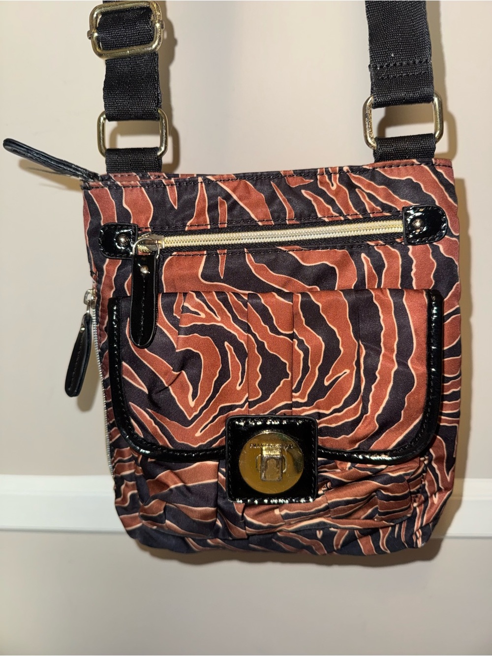 Franco Sarto Crossbody Shoulder Bag in Brown Zebra Print